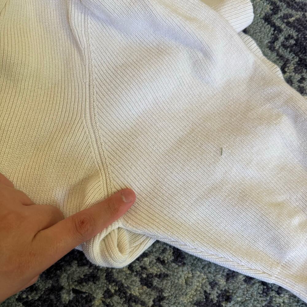 FLAWED FRAME Cropped White Ribbed Puff Sleeve Knit Cardigan Pullover- Size M - Picture 9 of 12